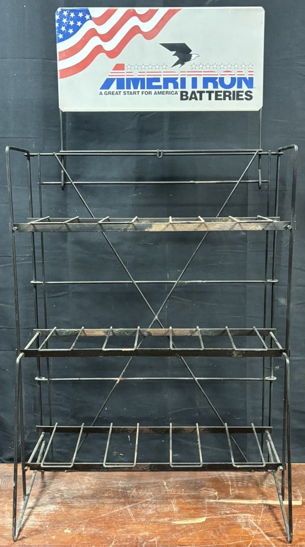 Lot 189: Ameritron Batteries Original 70s Service Station Store Battery Display Rack