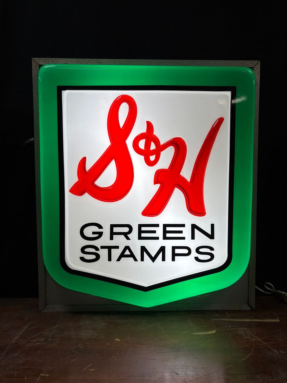 Lot 193: S&H Green Stamps Original Plastic Lighted 3' Advertising Store Display Sign Works