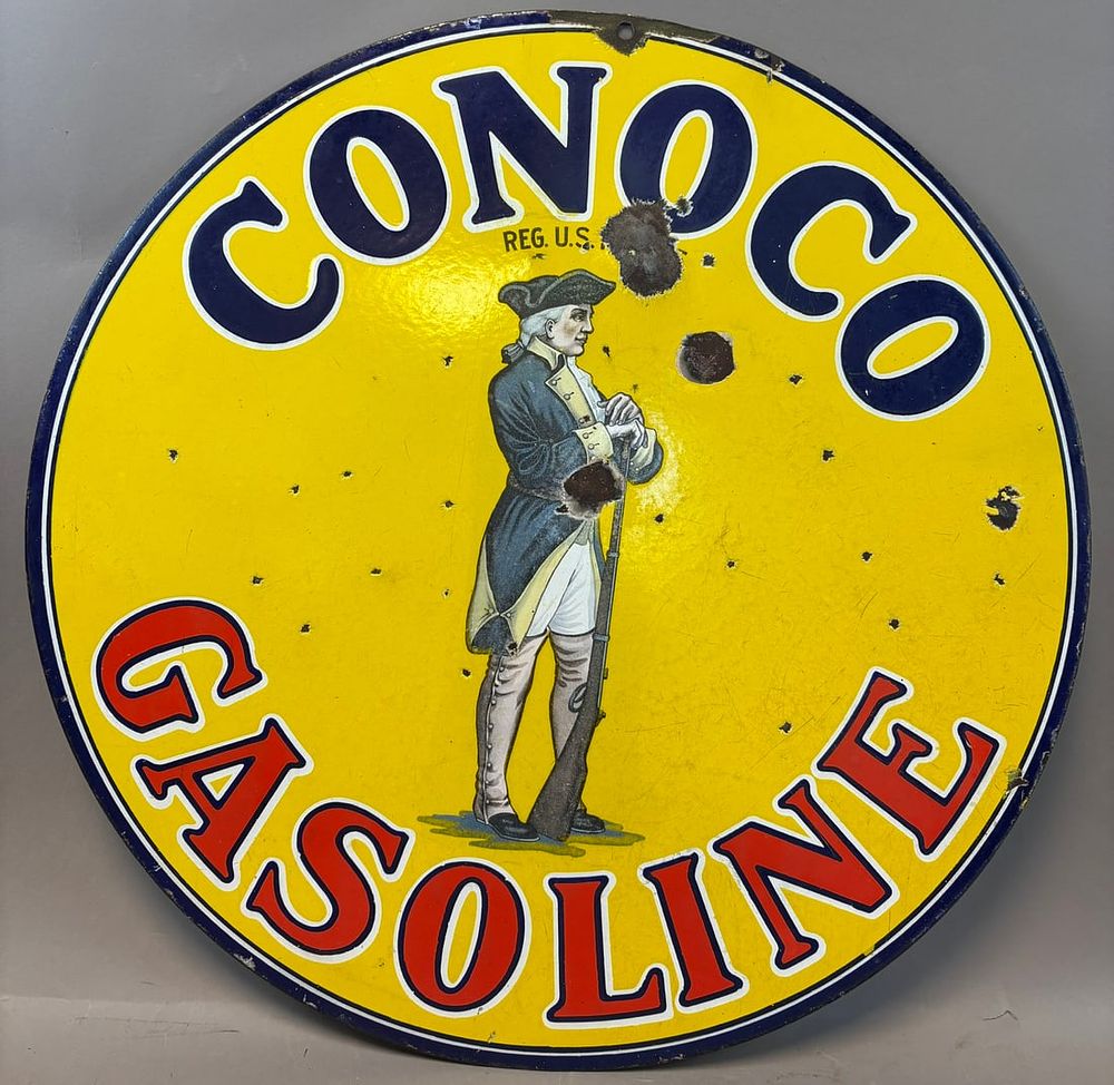 Lot 211: Conoco Gasoline 25.5" DSP Porcelain Advertising Service Station Sign Minuteman
