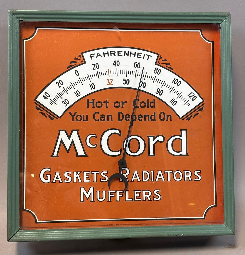 Lot 228: McCord Gaskets Radiators Mufflers 1930s Original Metal Advertising Thermometer