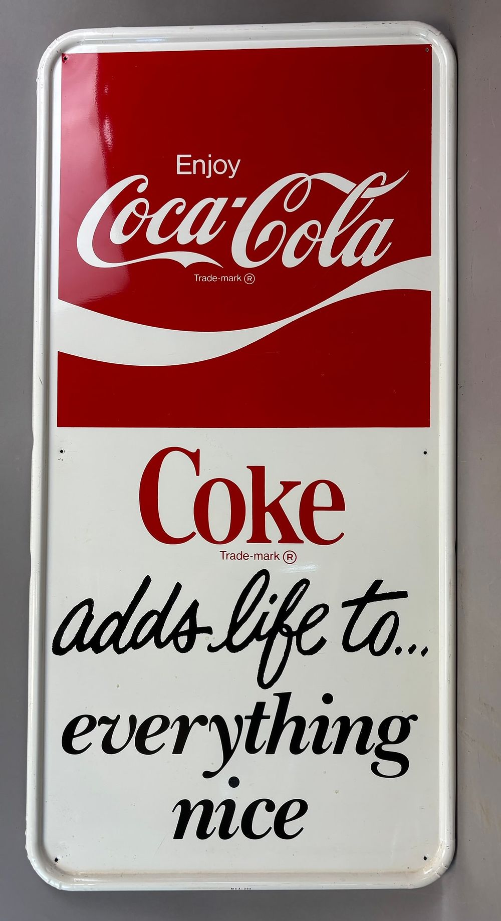 Lot 253B: Enjoy Coca Cola Coke Adds Life To Everything Made SST Tin Advertising Sign NOS