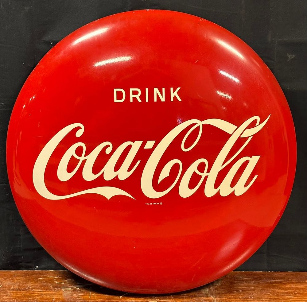 Lot 255B: Drink Coca Cola Original 1950s 3' Painted Metal Advertising Sign