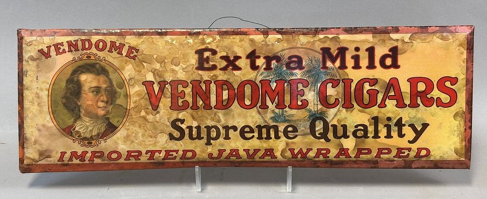 Lot 257: Vendome Cigars Extra Mild Supreme Quality Original Celluloid Over Cardboard Sign