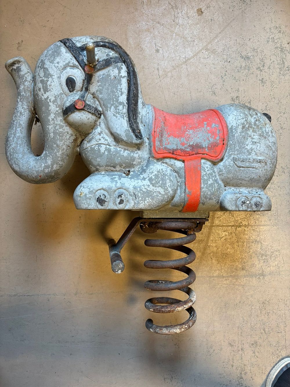 Lot 261: Saddle Mates by Gamtime Inc Original Painted Aluminum Elephant Kiddie Ride