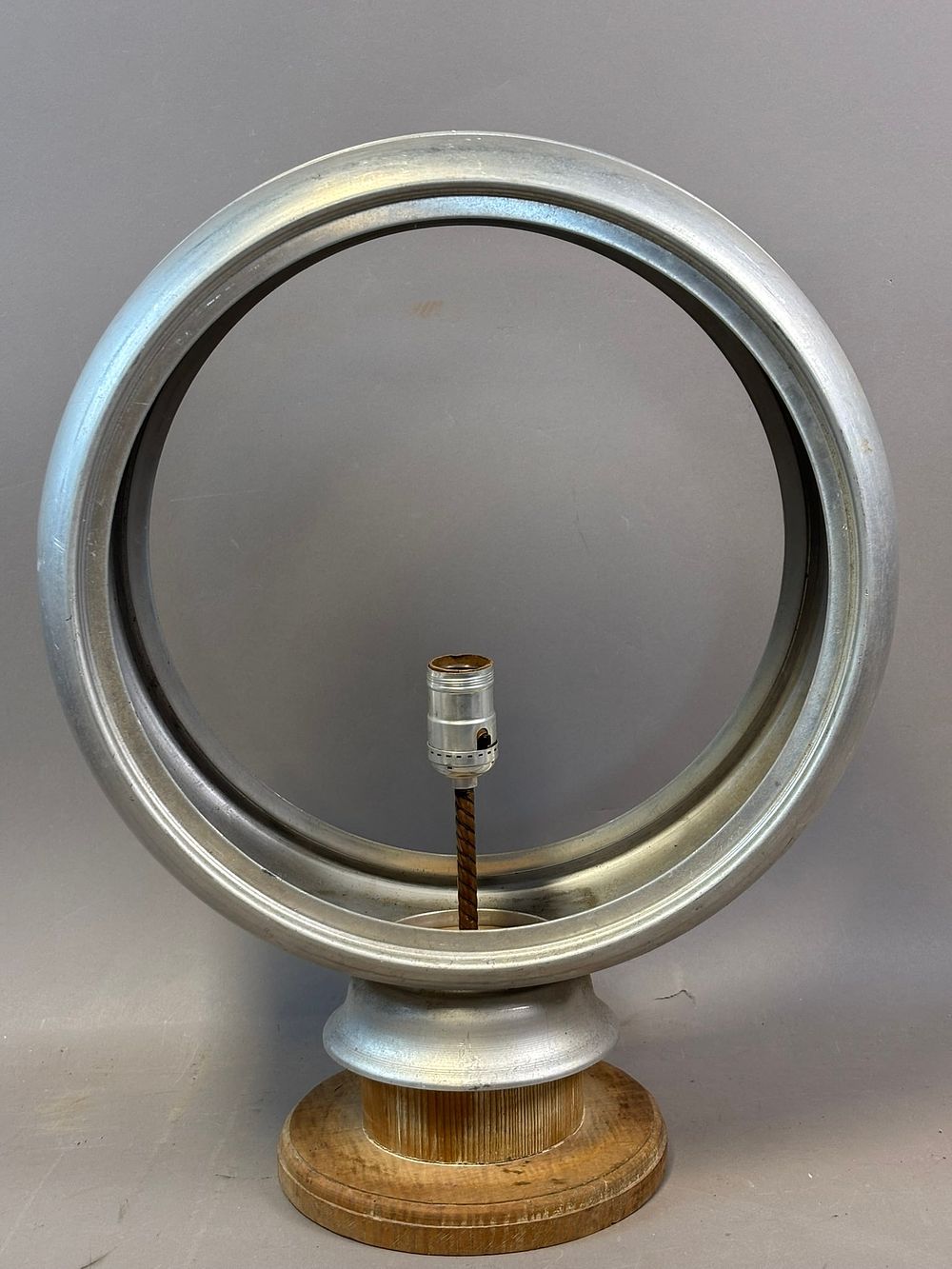 Lot 262: Original 15" Metal Gas Pump Globe Advertising Ring w/ Wooden Base
