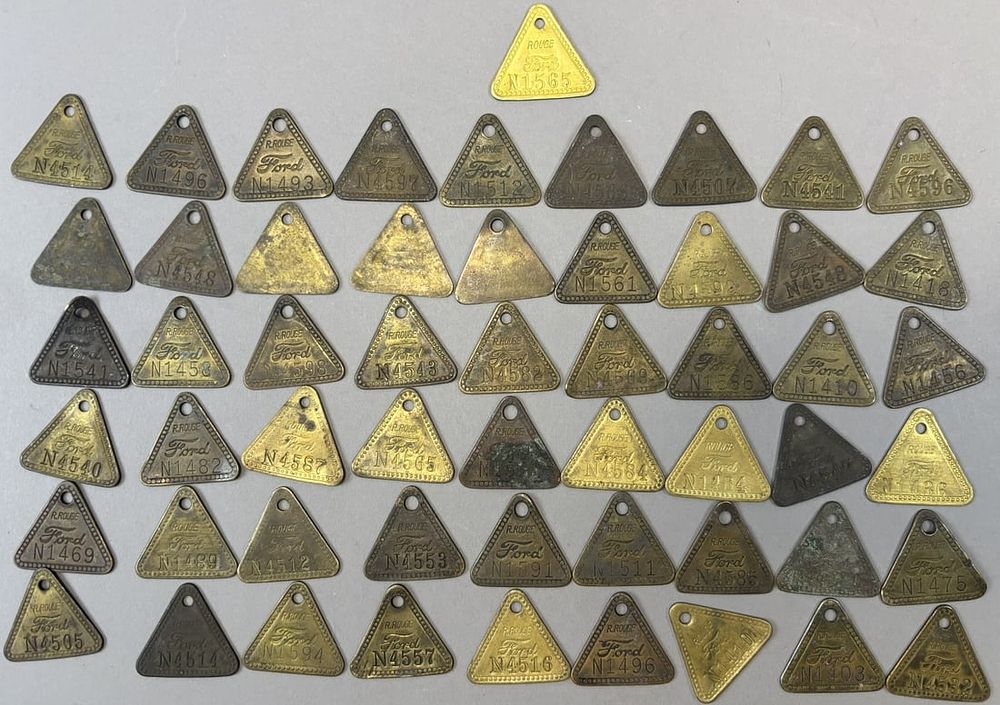 Lot 269: Rouge River Ford Motor Co Embossed Brass Tool Check Tag Lot 55 Tags