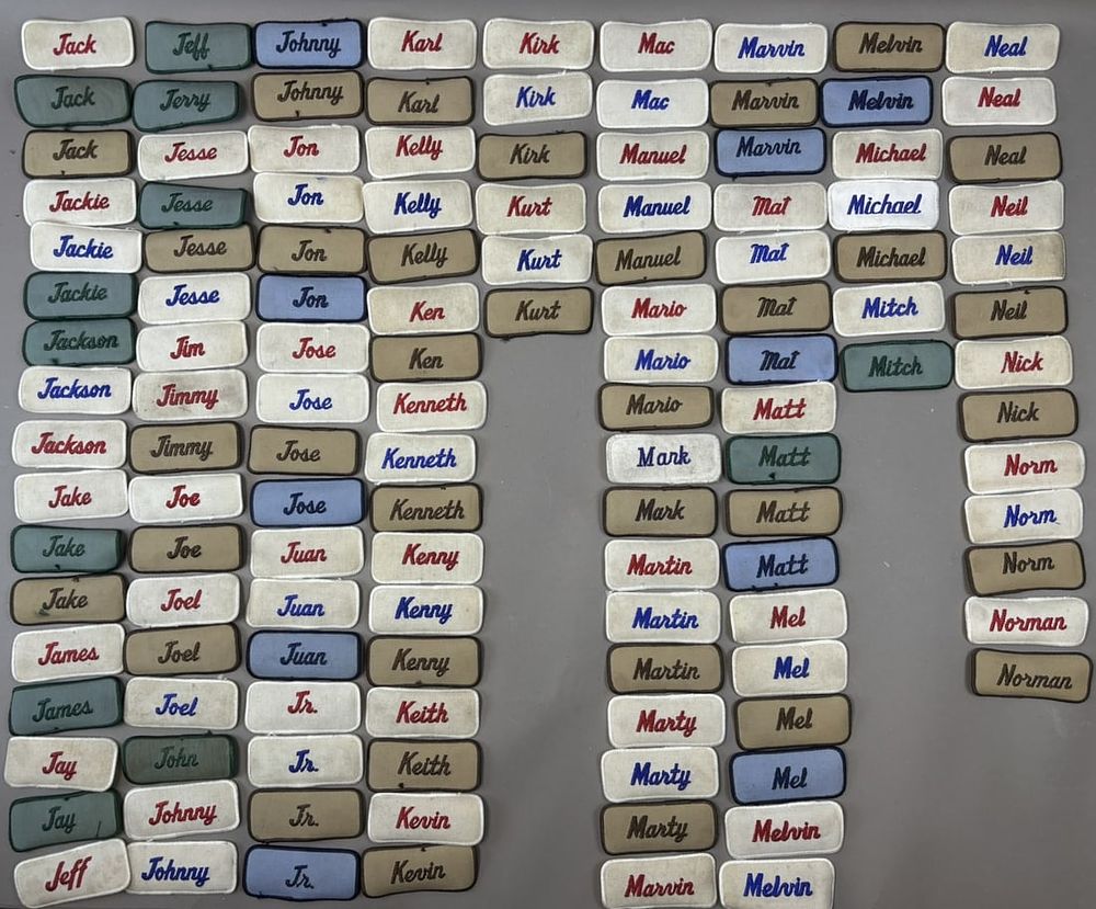 Lot 282: Lot 128 Original Service Station Gas Attendant Cloth Name Tags Jack Jr Matt Neil
