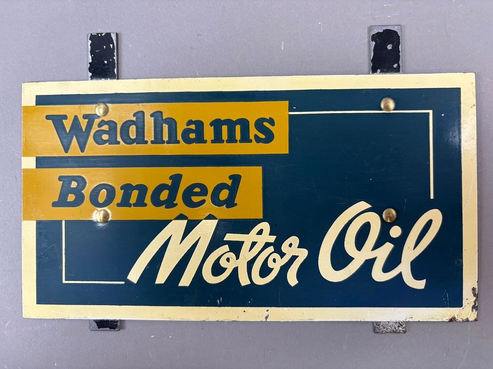 Lot 288: Wadhams Bonded Motor Oil SST Painted Metal Advertising Oil Bottle Rack Sign