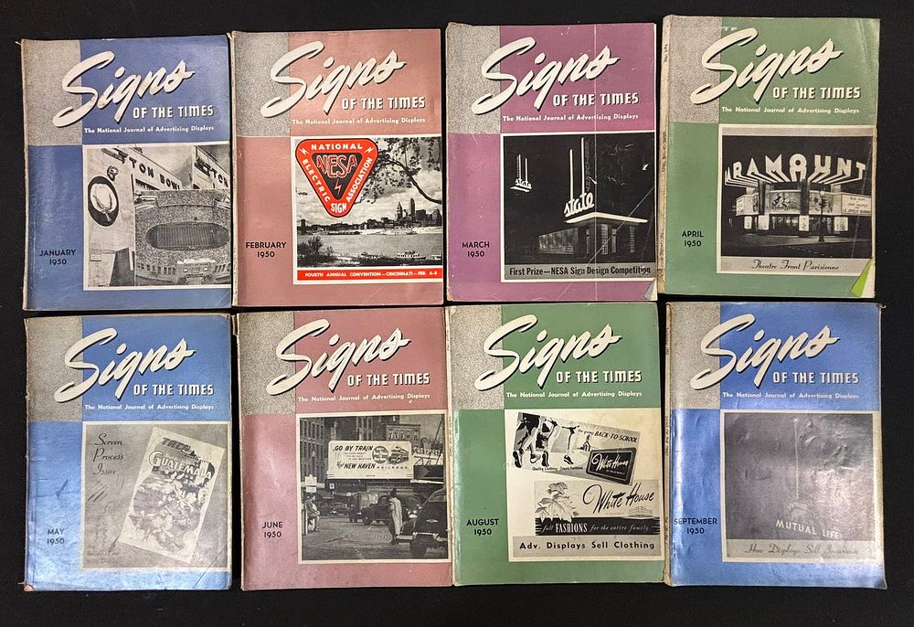 Lot 291: Lot 8 1950 Signs Of The Times Original Advertising Neon Sign Magazines Gas & Oil