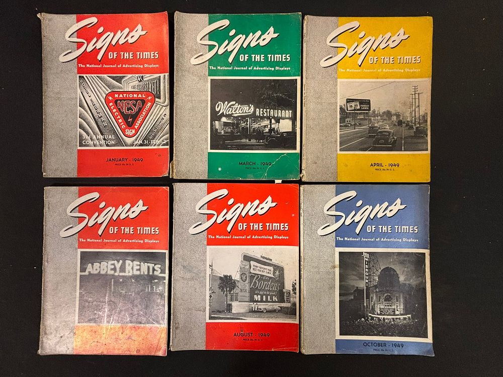 Lot 292: Lot 6 1949 Signs Of The Times Original Advertising Neon Sign Magazines Gas & Oil