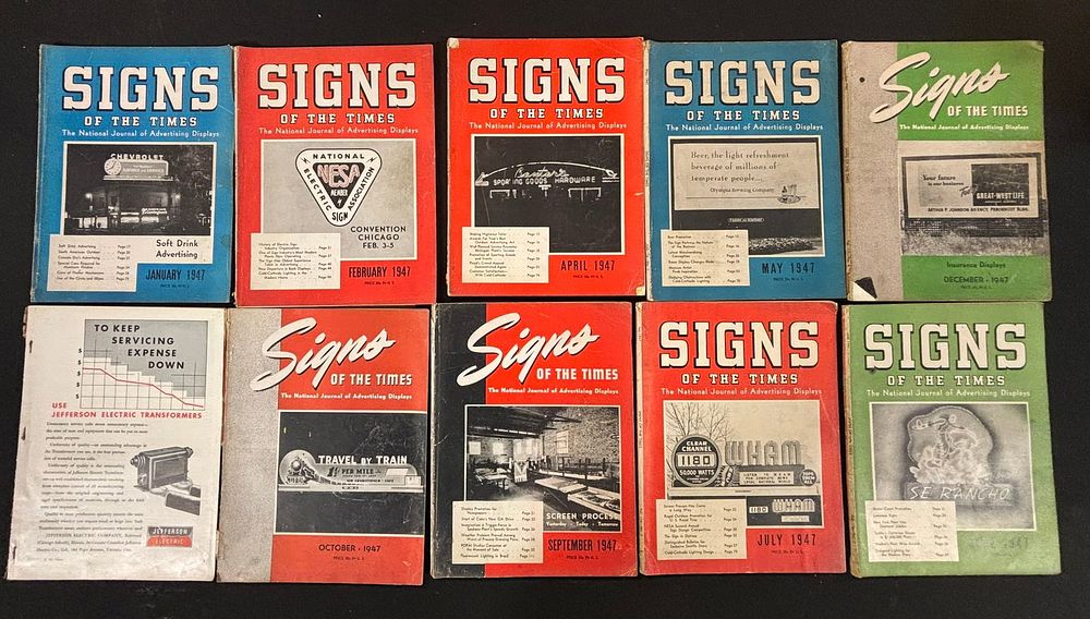Lot 293: Lot 10 1947 Signs Of The Times Original Advertising Neon Sign Magazines Gas Oil