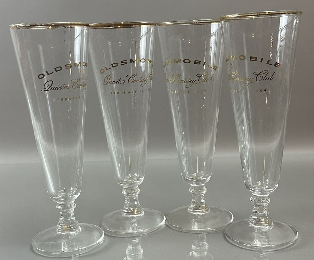 Lot 299A: Lot 4 Oldsmobile Quarter Century Club Feb 14 1959 High Ball Drink Glasses