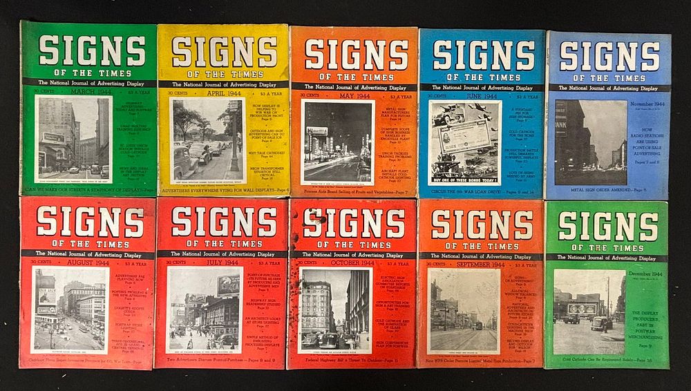 Lot 303: Lot 10 1944 Signs Of The Times Original Advertising Neon Sign Magazines Gas Oil
