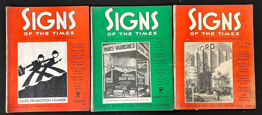 Lot 304: Lot 3 1935 Signs Of The Times Original Advertising Neon Sign Magazines Gas & Oil