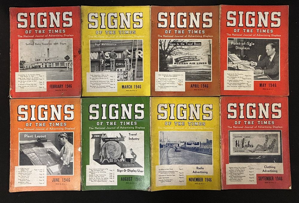 Lot 306: Lot 8 1946 Signs Of The Times Original Advertising Neon Sign Magazines Gas & Oil