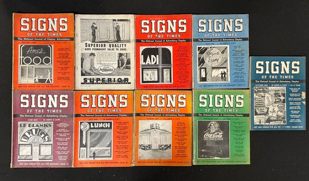 Lot 308: Lot 9 1940 Signs Of The Times Original Advertising Neon Sign Magazines Gas & Oil