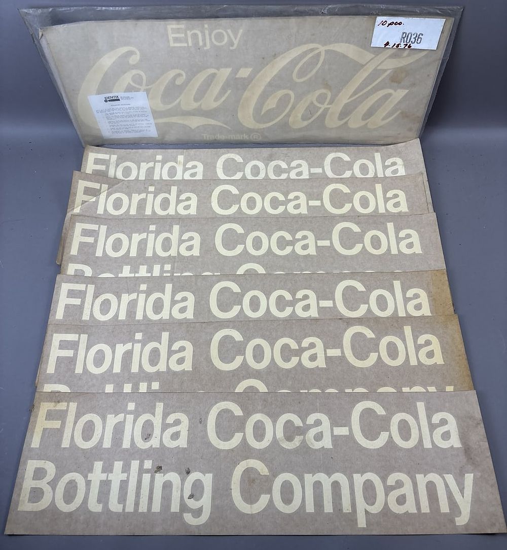 Lot 331: Lot 16 Original 1960s NOS Coca Cola Florida Bottling Co. Decal Stickers 24"x10"