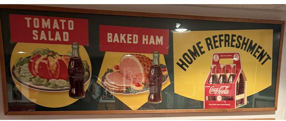 Lot 272B: 1941 Coca Cola Tomato Salad Baked Ham Home Refreshment Framed Window SIgn