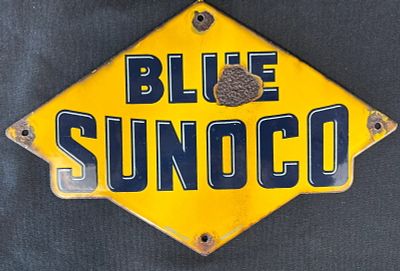Blue Sunoco Porcelain Advertising Gas Pump Plate. Marked Form A-2157 Made In USA - 12" x 8"