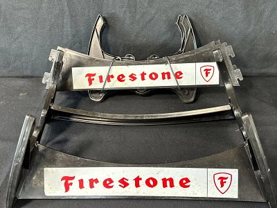 Pair Firestone Plastic Original Store Display Tire Racks NOS. Great original graphics. Wear as 