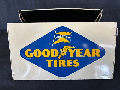 Goodyear Tires Painted Metal Tire Rack Doering Bros. Great original graphics. Wear as shown. See 