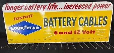 Goodyear 6 & 12 Volt Battery Cable SST Metal Display Sign. 30" x 11.5"