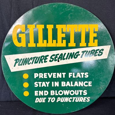 Gillette & Fisk Tires Puncture Sealing Tube DST Metal Sign. 16" diameter