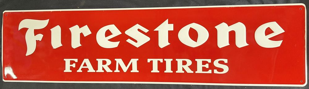 Lot 189: Firestone Farm Tires Painted Metal Embossed Horizontal Sign