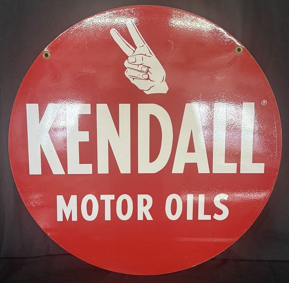 Lot 194: Kendall Motor Oil DST Painted Metal Hanging Advertising Sign