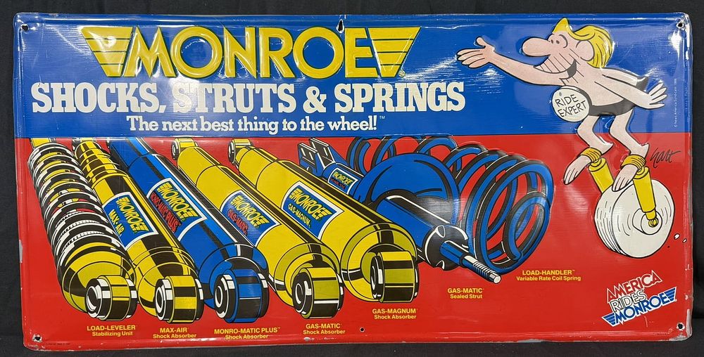 Lot 210: Monroe Shock Strut Springs Embossed Hart Advertising Sign