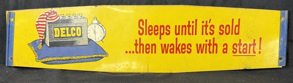 Lot 213: Delco Battery DST 2 Sided Painted Metal Advertising Sign