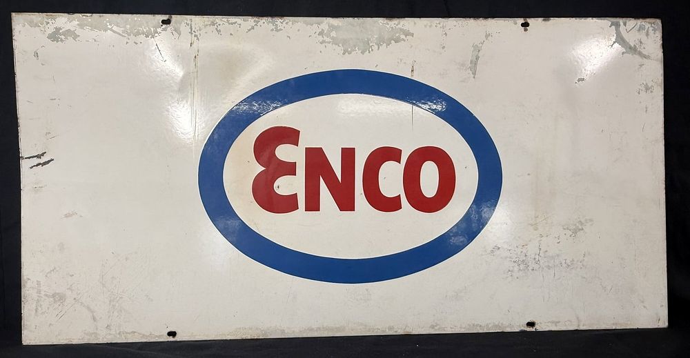 Lot 216: ENCO Double Sided Porcelain 3' Gas Service Station Sign