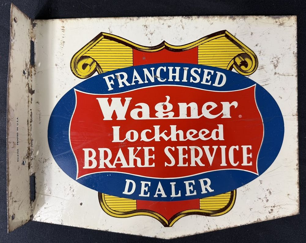 Lot 219: Wagner Lockheed Brake Service DST Painted Metal Flange Sign