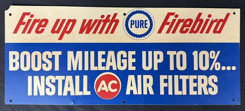 Lot 227: Fire Up With PURE Firebird AC Air Filters Plastic Sign