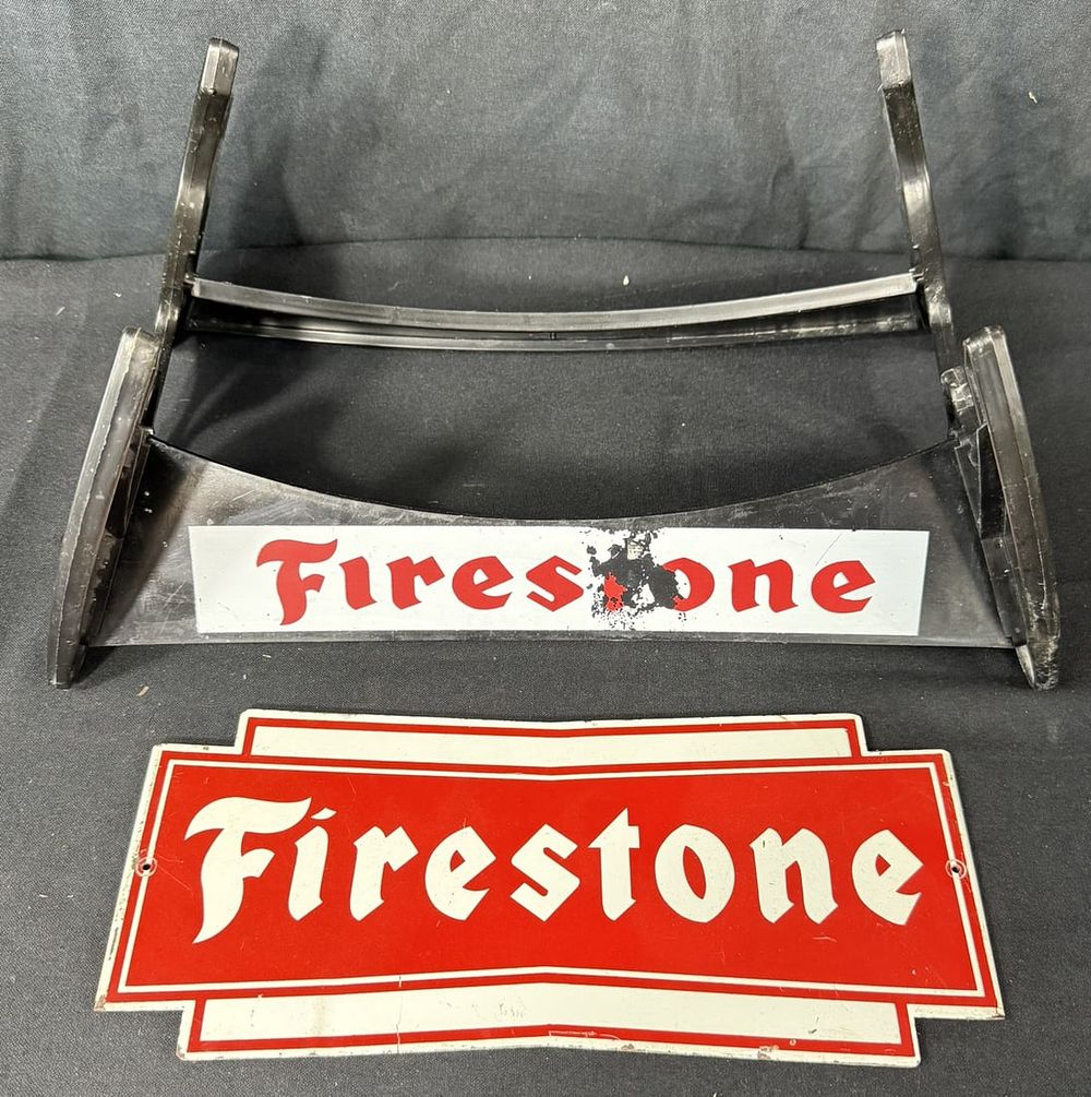 Lot 238: Pair Firestone Gas Service Station Plastic & Metal Tire Rack