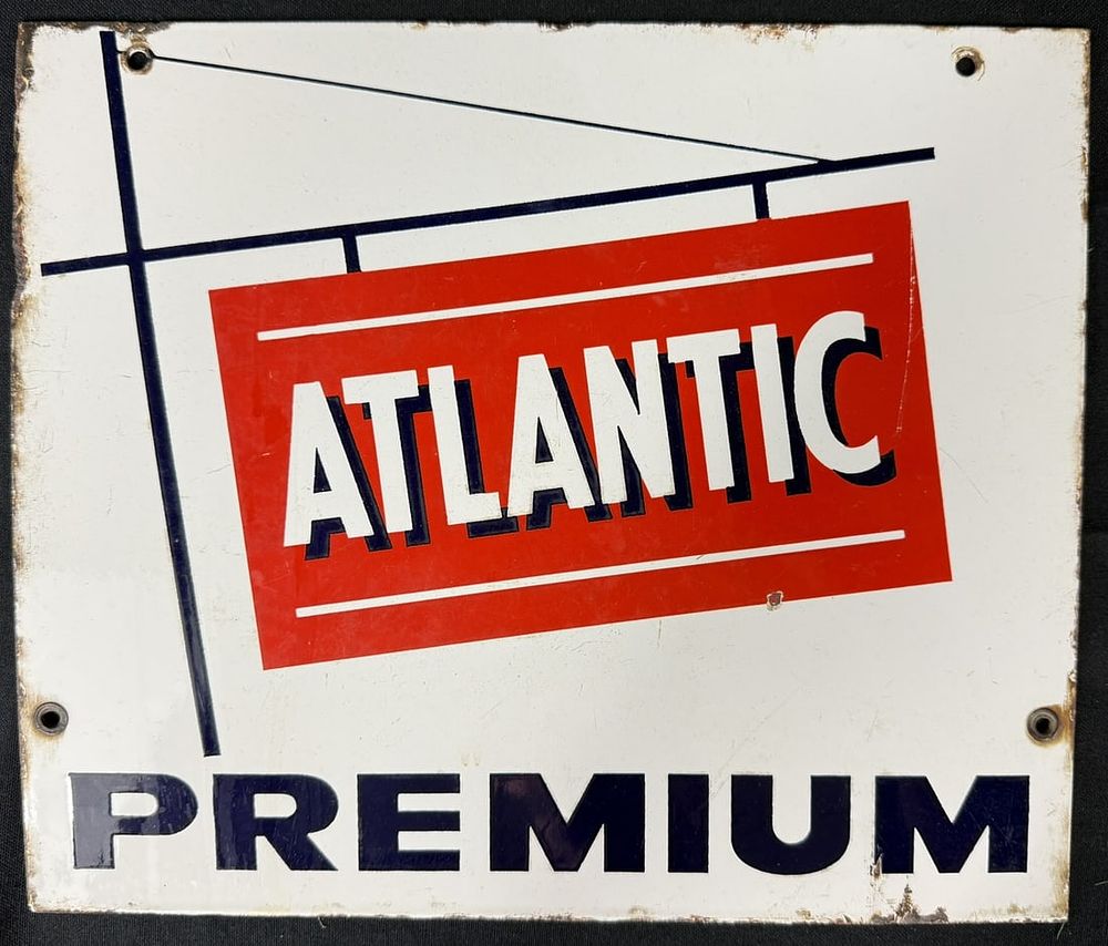 Lot 239: Atlantic Premium SSP Porcelain Gas Pump Sign