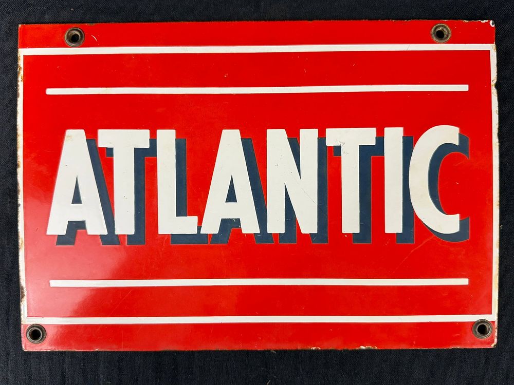 Lot 240: Atlantic SSP Porcelain Gas Pump Advertising Sign