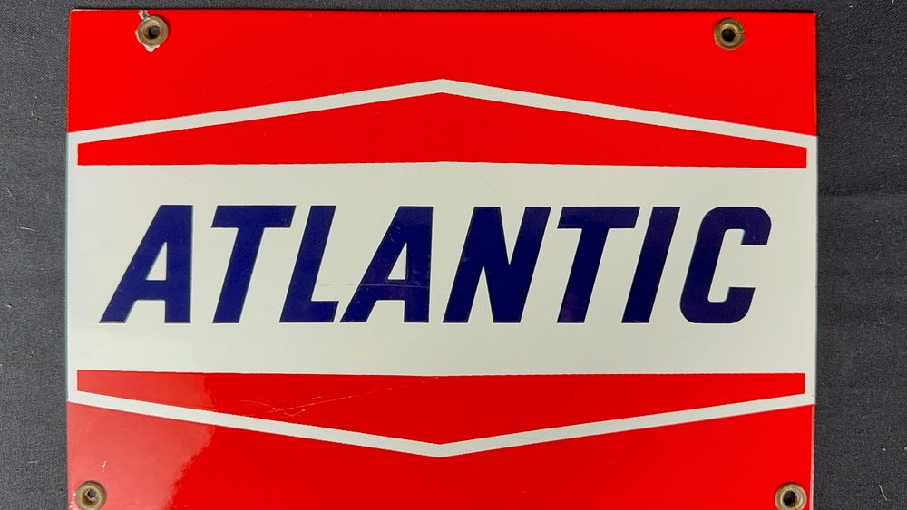 Lot 241: Atlantic SSP Porcelain Gas Pump Advertising Sign