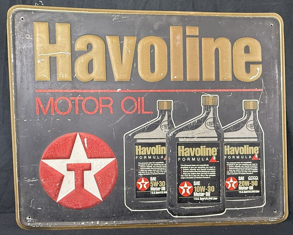Lot 243: Havoline Motor Oil SST Tin Embossed 5W-30 10W-30 Metal Sign
