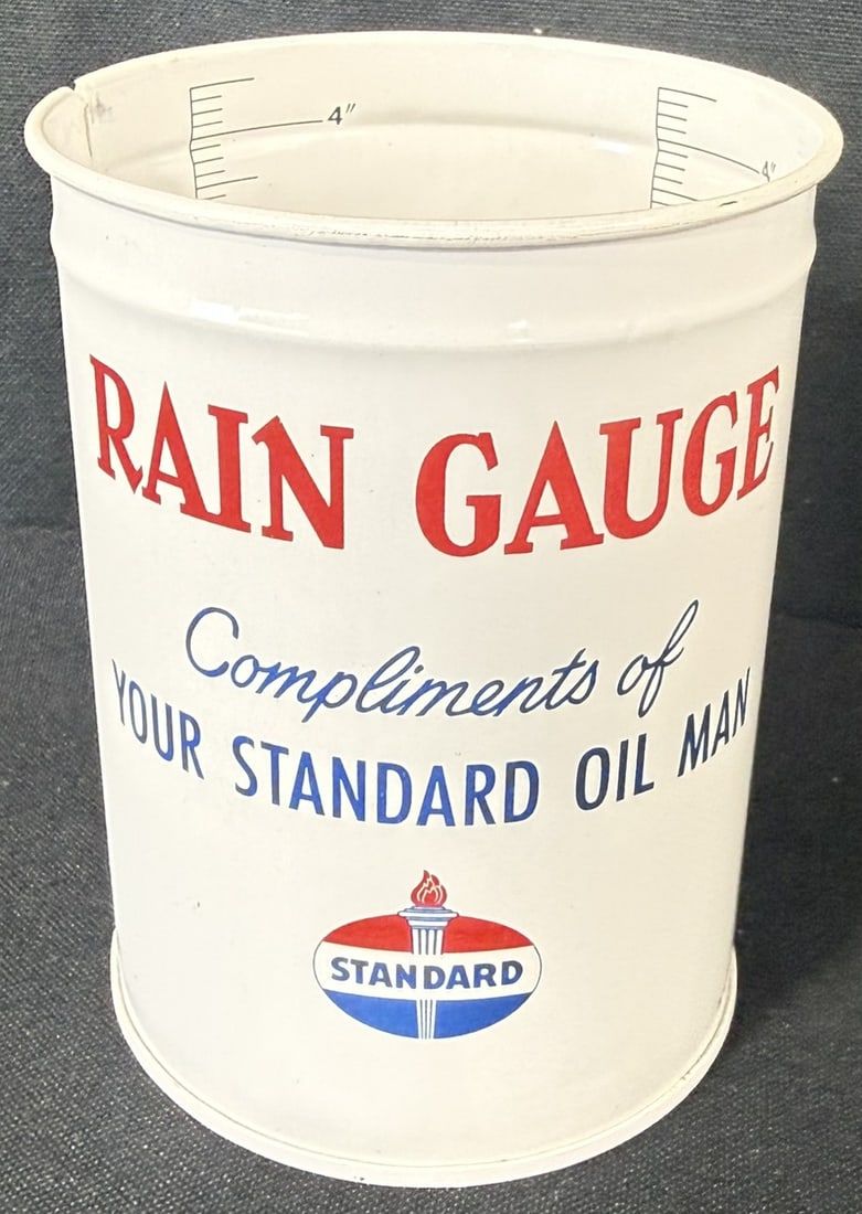 Lot 248: Compliments Of Your Standard Oil Man Rain Gauge Metal Can