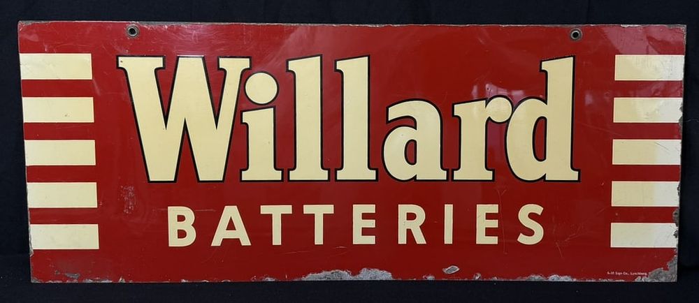 Lot 258: 1950 Willard Batteries DST Painted Metal Advertising Sign