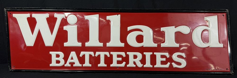 Lot 259: 1958 Willard Batteries Embossed Metal Service Station Sign