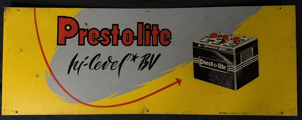 Lot 260: Prestolite Hi-Level BV SST Painted Metal Rack Topper Sign