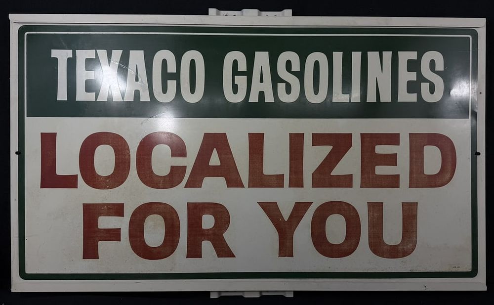 Lot 261: 1965 Texaco Gasolines Localized For You SST Self Framed Sign