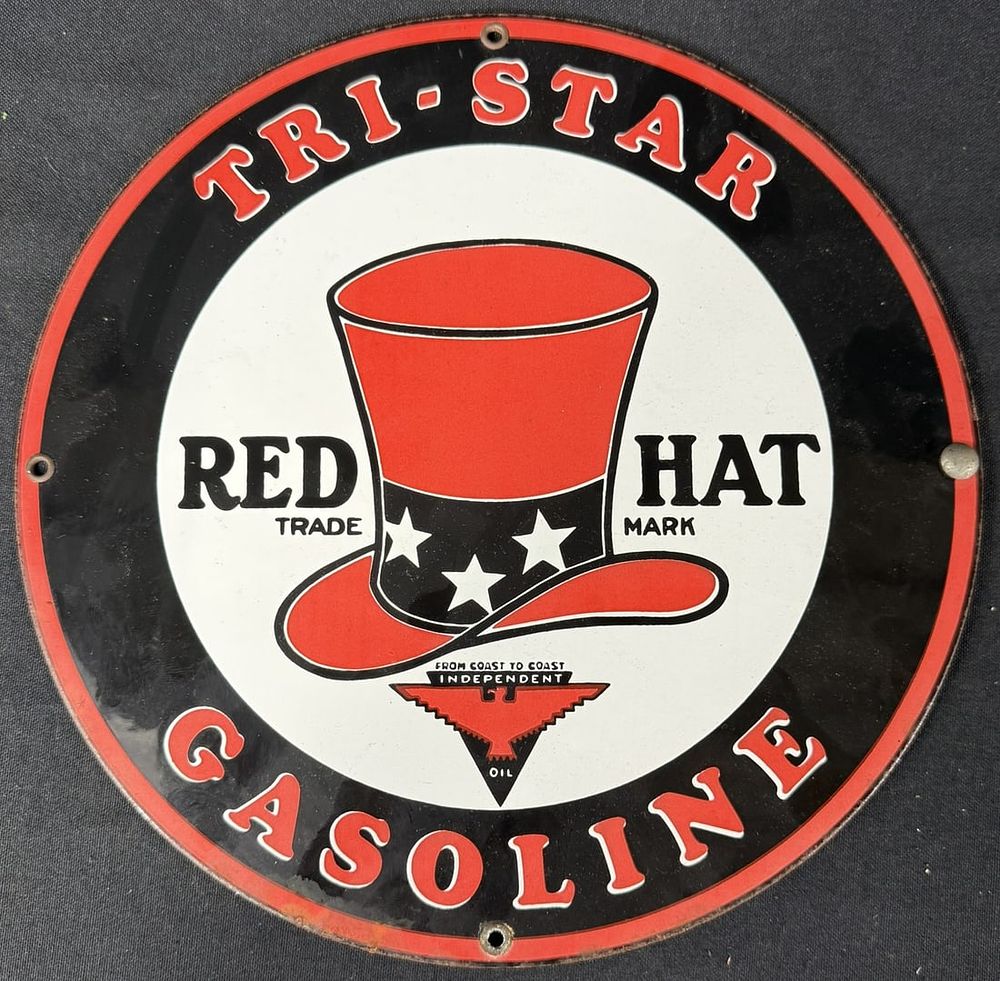 Lot 266: Tri-Star Gasoline Red Hat Independent Oil SSP Pump Plate