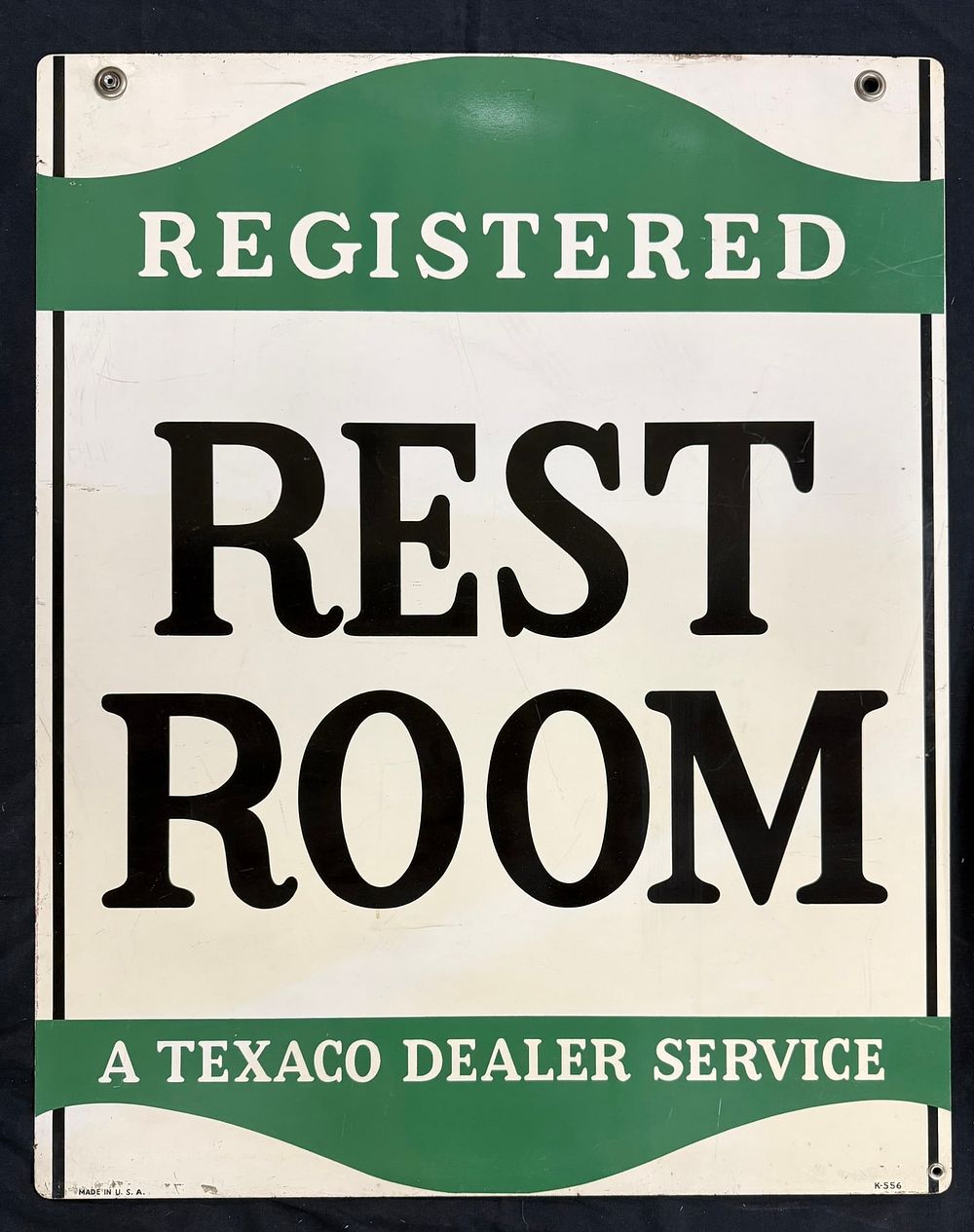 Lot 281: Texaco Rest Room Dealer Service DST Painted Hanging Sign