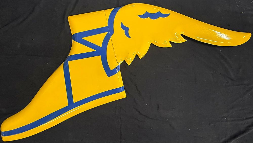 Lot 284: Goodyear Winged Foot SSP Large Porcelain 6' Yellow Blue Sign