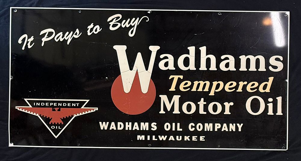 Lot 294: Wadhams Tempered Motor Oil Milwaukee Independent Metal Sign