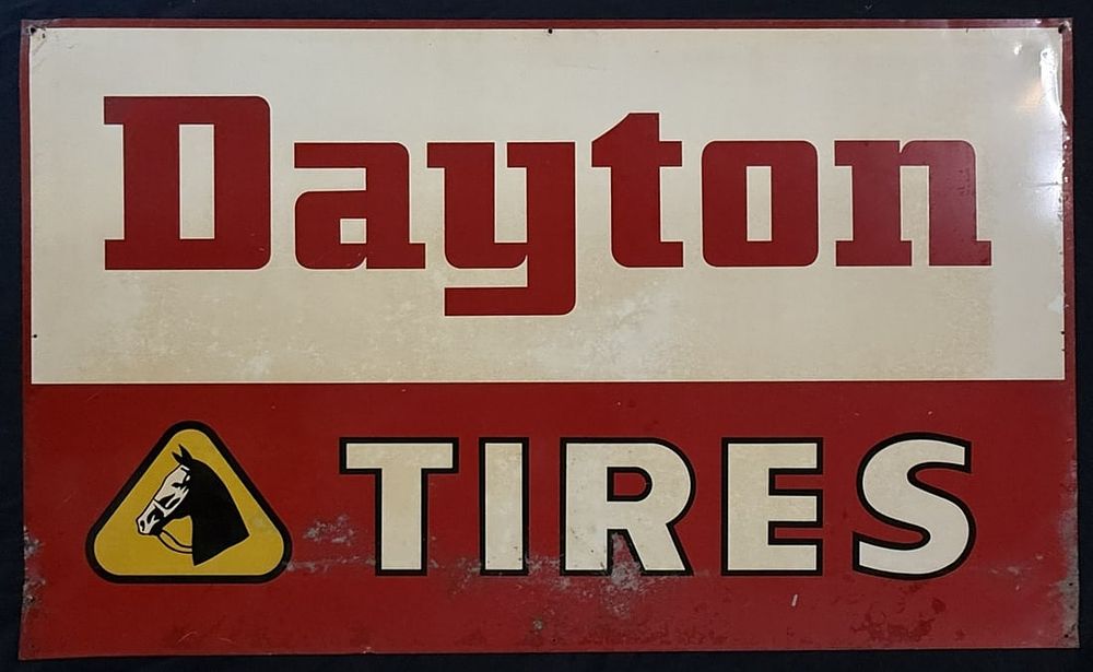 Lot 295: Dayton Tires SST Tin Metal Service Station Sign w/ Horse