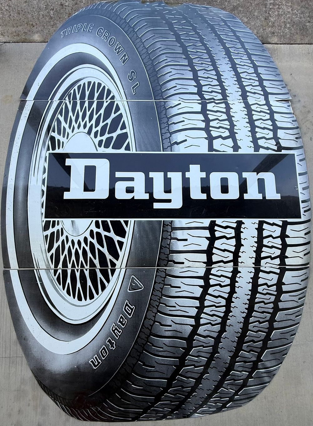 Lot 296: Dayton Tires 3 Panel SST Painted Metal 10' Billboard Sign